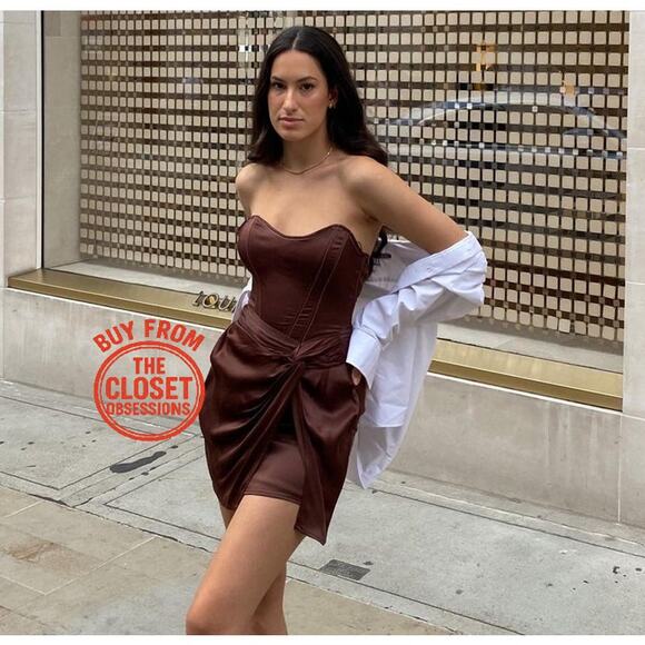 ZARA Strapless Satin Short Dress NWT Brown Size L - Picture 10 of 16